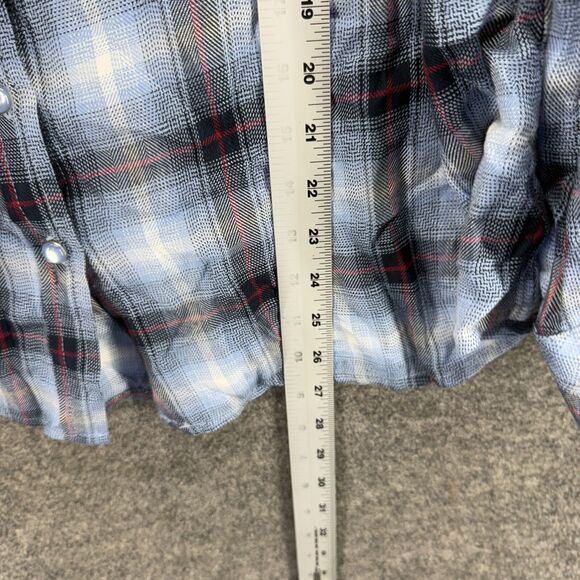 DG2 Shirt Women 1X Plus Blue Plaid Button Up Collared Long Sleeve Pockets Rayon - Picture 6 of 7